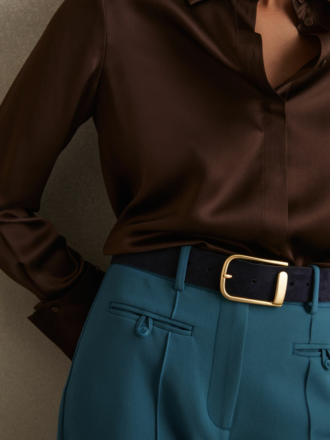 Leather Half Keeper Belt in Navy Women | Reiss