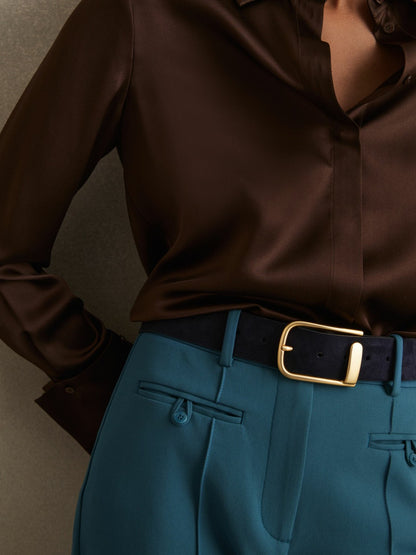 Leather Half Keeper Belt in Navy Women | Reiss