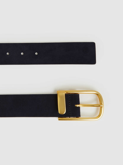 Leather Half Keeper Belt in Navy Women | Reiss