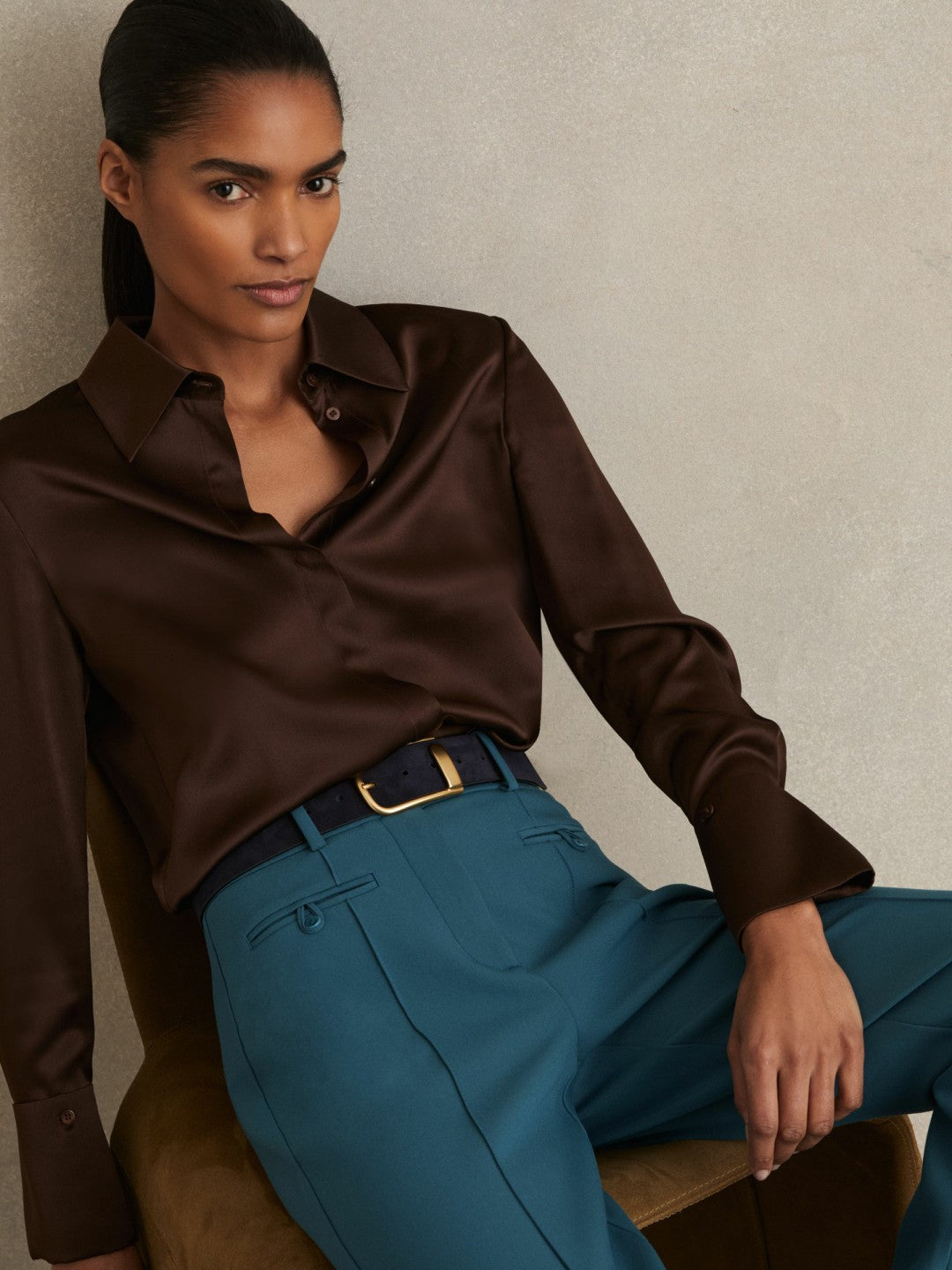 Leather Half Keeper Belt in Navy Women | Reiss
