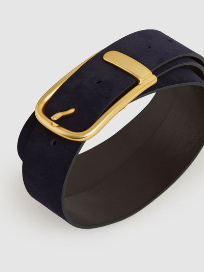 Leather Half Keeper Belt in Navy Women | Reiss