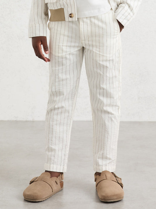 9-13 yrs Cotton Pinstripe Trousers Regular-Fit in Off White/Taupe Brown Children & Baby | Reiss