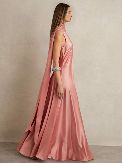 Satin Cape Maxi Dress in Pink Women | Reiss