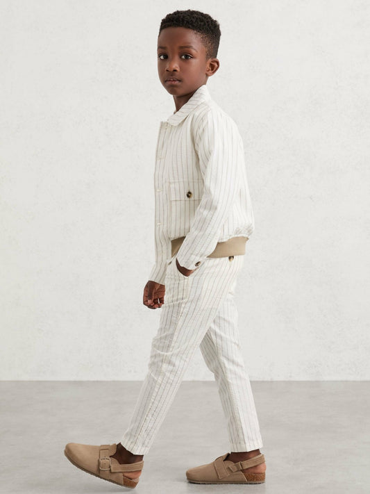 3-9 yrs Cotton Pinstripe Trousers Regular-Fit in Off White/Taupe Brown Children & Baby | Reiss