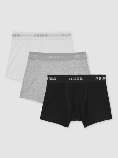 Stretch-Cotton Boxers 3 Pack in White/Grey/Black Children & Baby | Reiss