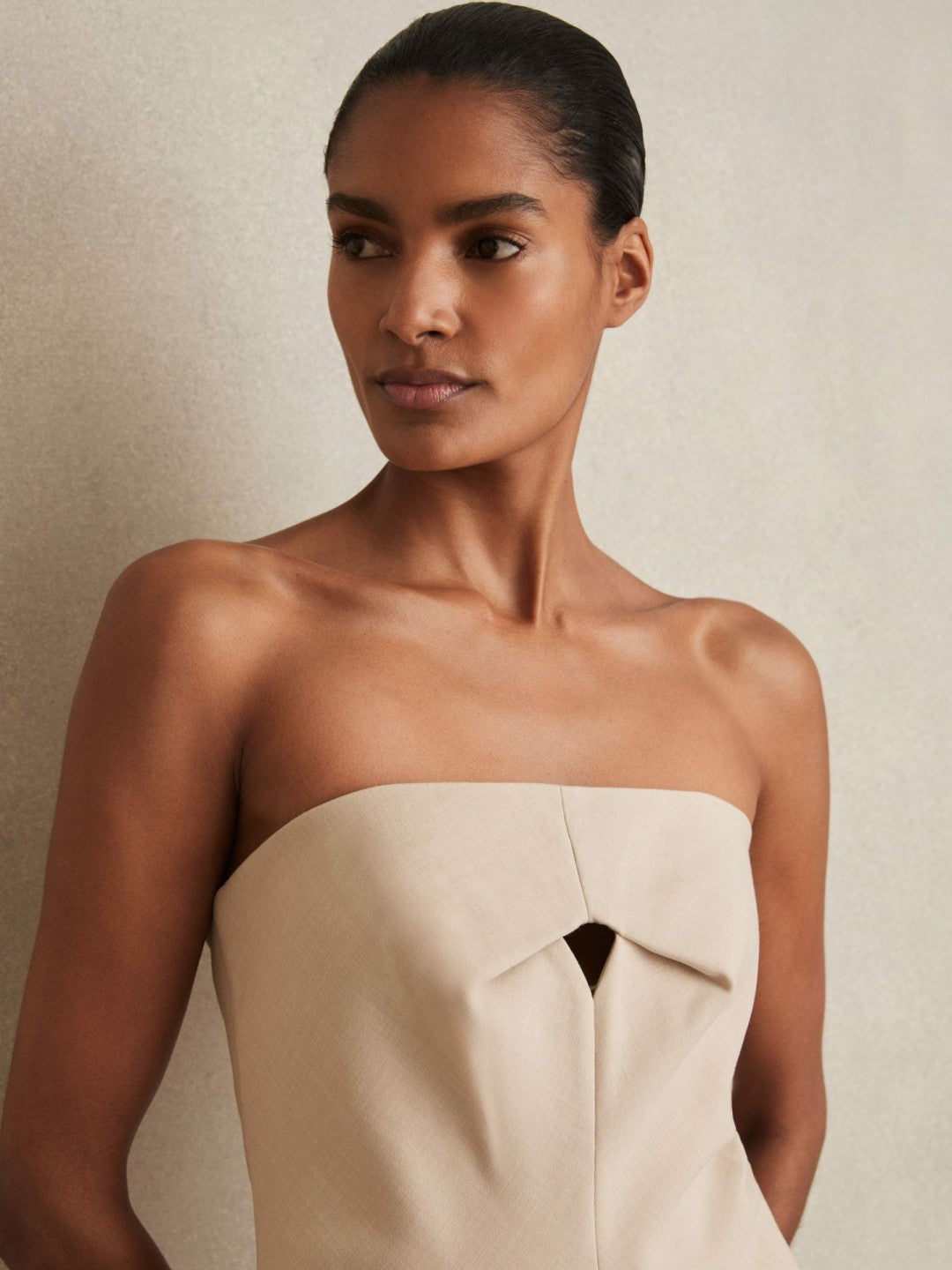 Double Strap Cut Out Midi Dress in Stone Neutral Women | Reiss