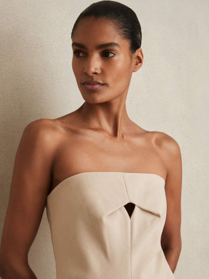 Double Strap Cut Out Midi Dress in Stone Neutral Women | Reiss
