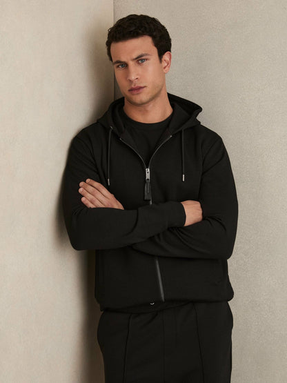 Interlock Zip-Through Hoodie in Black Men | Reiss