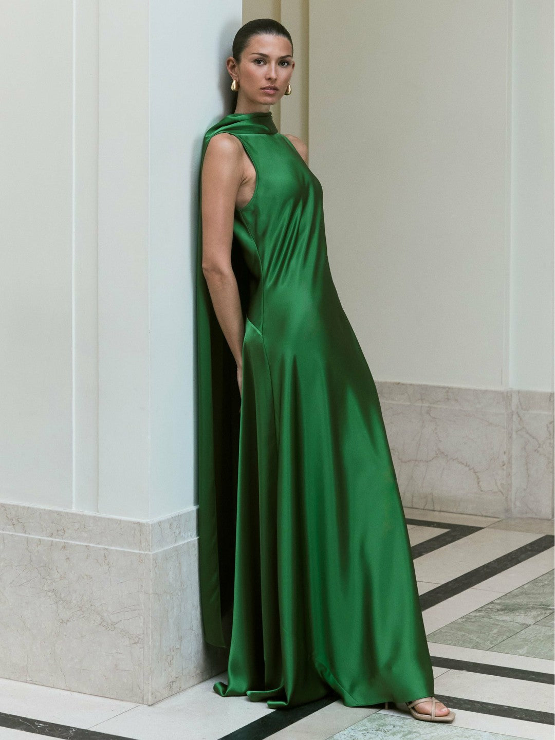Satin Cape Maxi Dress in Green Women | Reiss