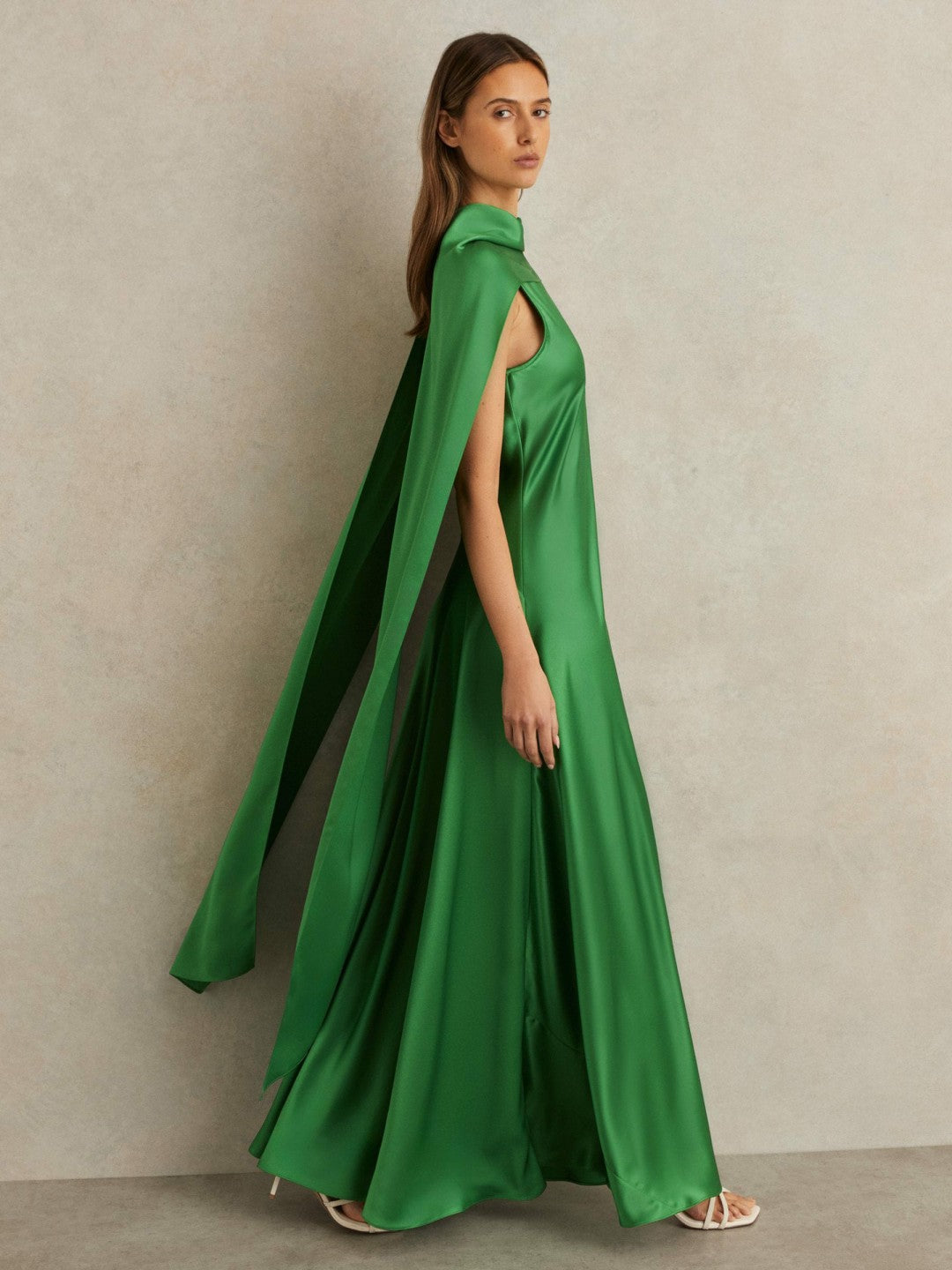 Satin Cape Maxi Dress in Green Women | Reiss