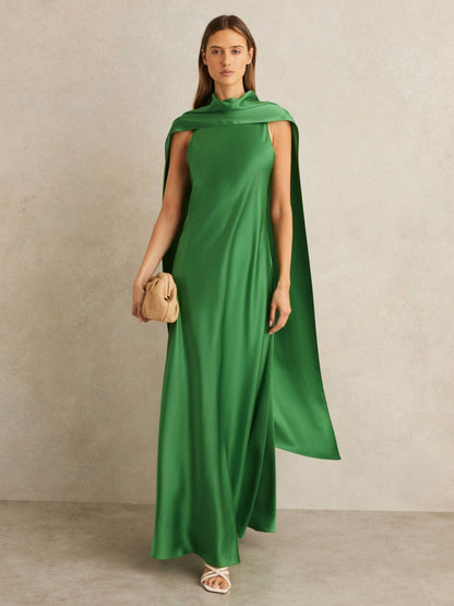 Satin Cape Maxi Dress in Green Women | Reiss