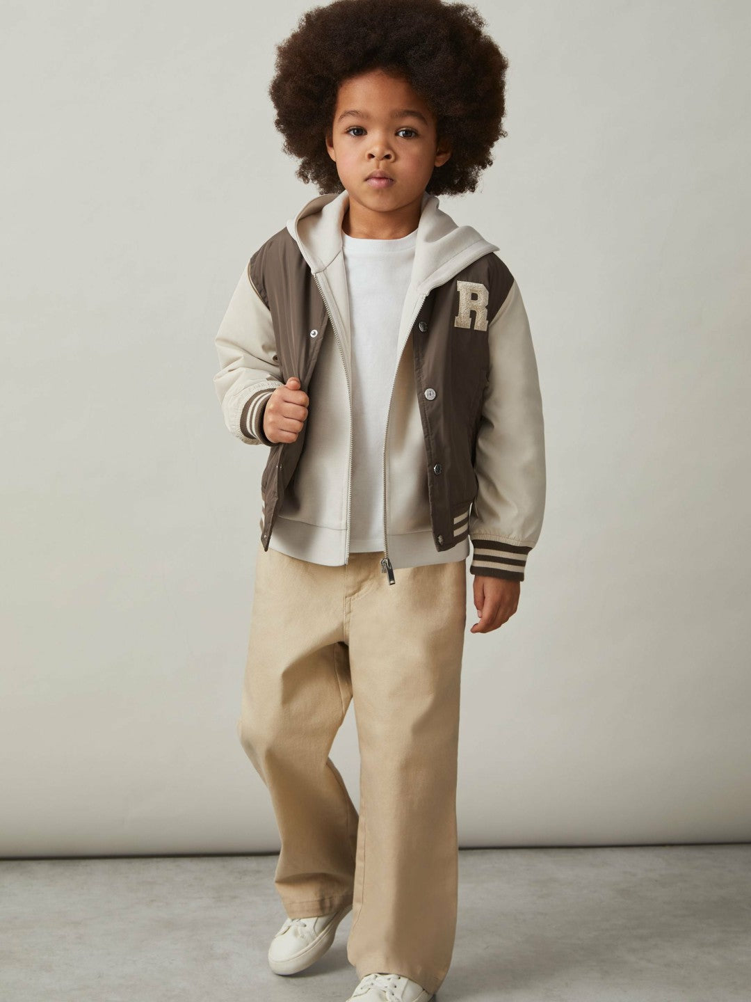 13-14 yrs Colour-Block Varsity Bomber Jacket in Mink Brown/Off White Children & Baby | Reiss