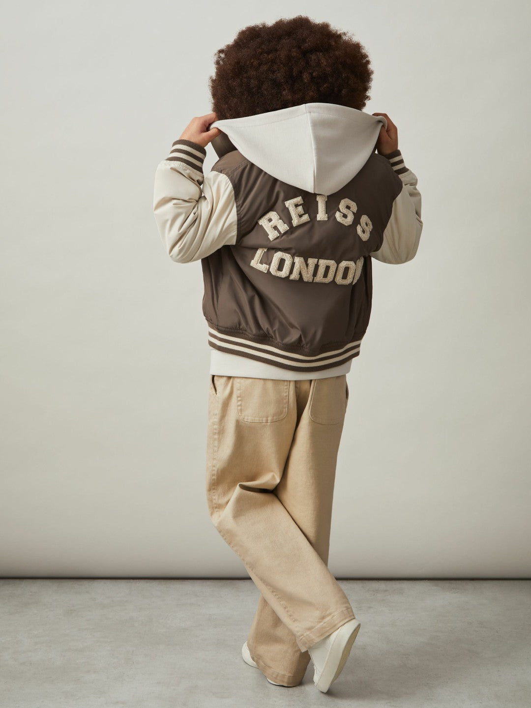 13-14 yrs Colour-Block Varsity Bomber Jacket in Mink Brown/Off White Children & Baby | Reiss