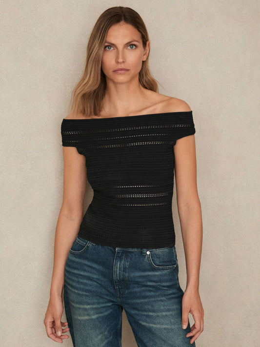 Bardot Open Knit Top in Black Women | Reiss