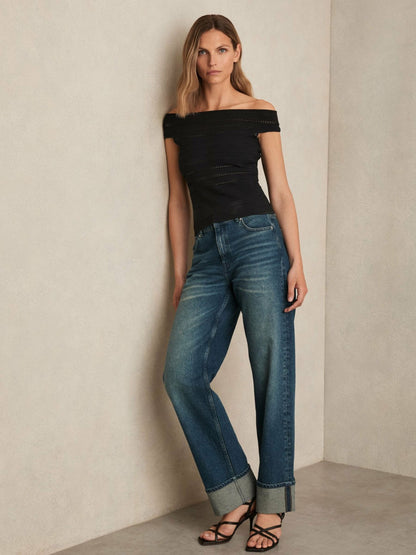 Bardot Open Knit Top in Black Women | Reiss
