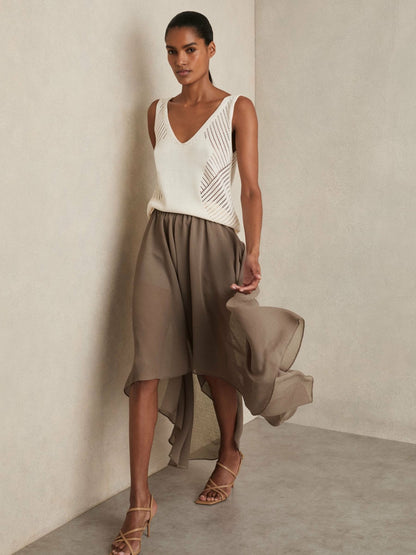 Sheer-Overlay High-Low Shorts in Mink Neutral Women | Reiss