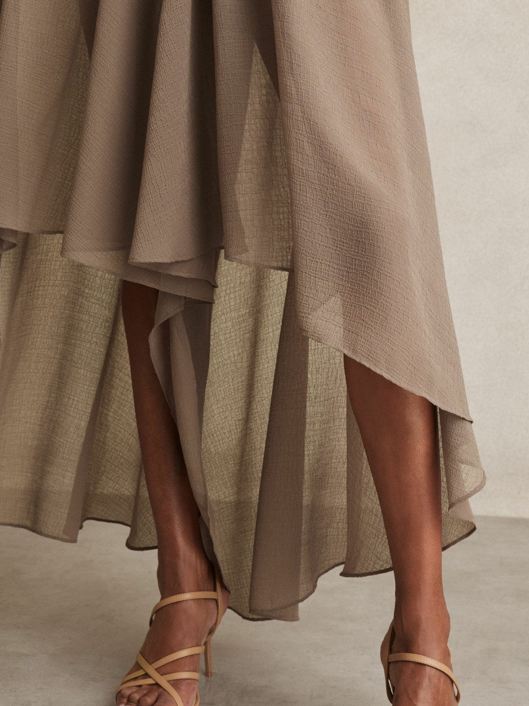 Sheer-Overlay High-Low Shorts in Mink Neutral Women | Reiss
