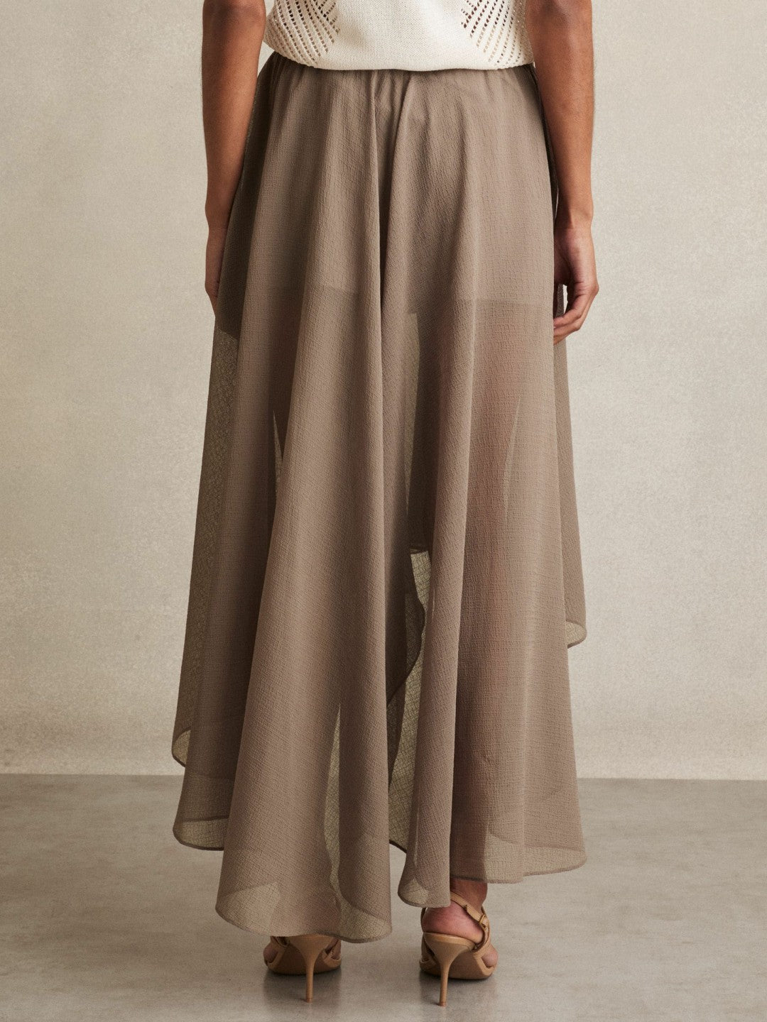 Sheer-Overlay High-Low Shorts in Mink Neutral Women | Reiss