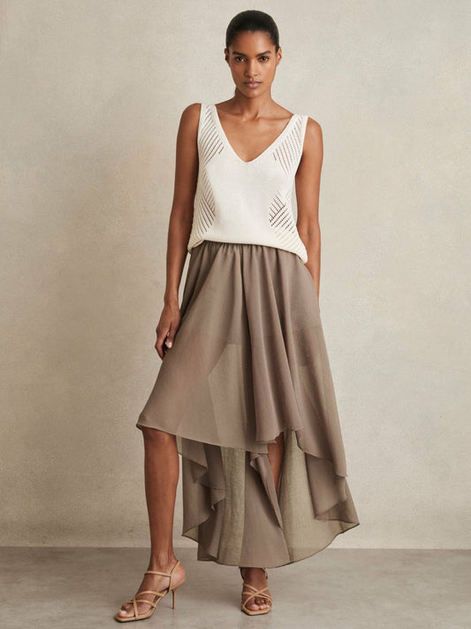 Petite Sheer-Overlay High-Low Shorts in Mink Neutral Women | Reiss