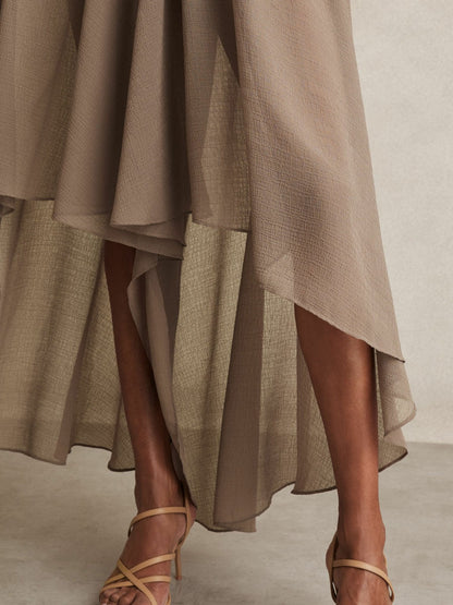 Petite Sheer-Overlay High-Low Shorts in Mink Neutral Women | Reiss