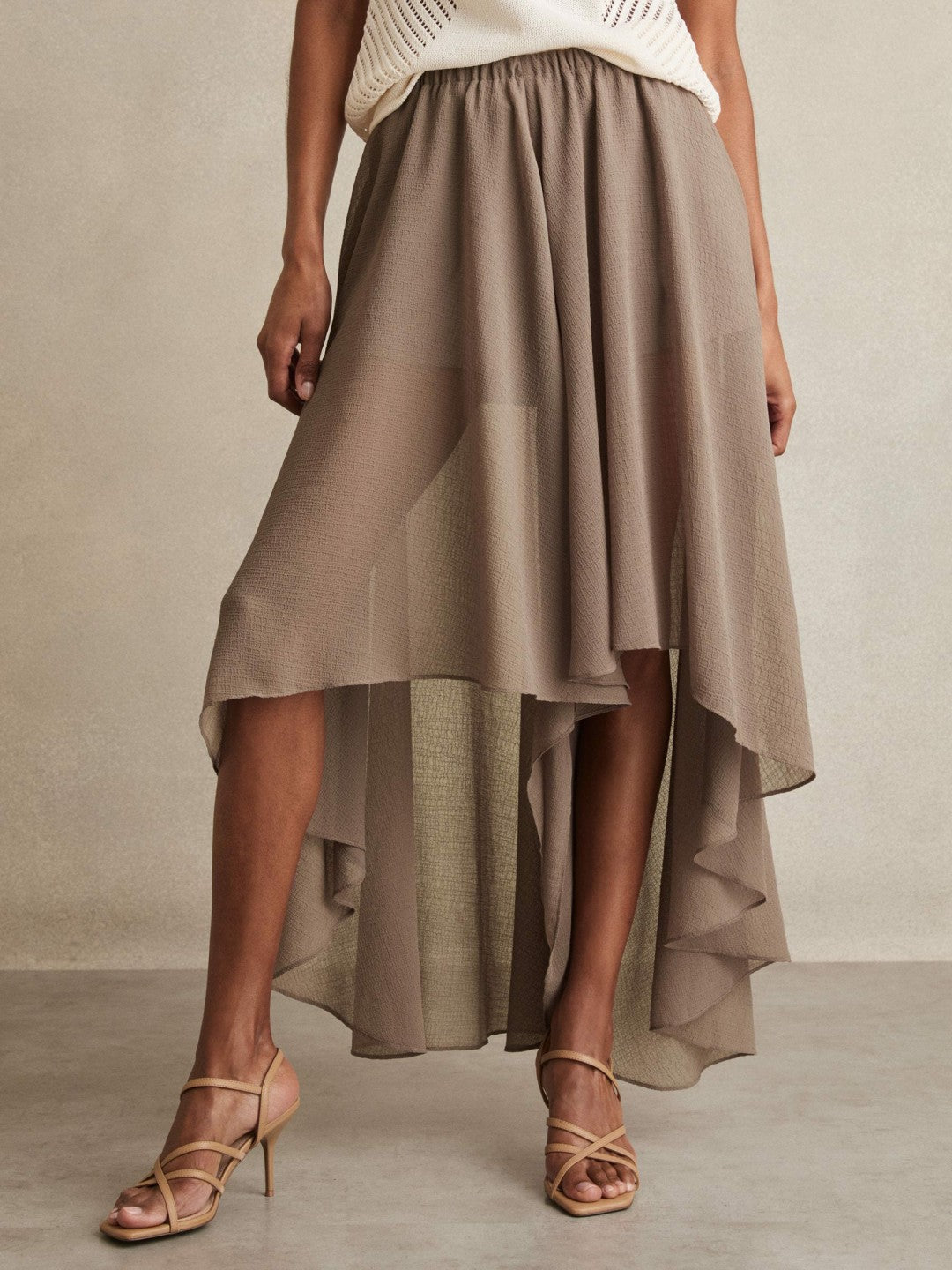 Petite Sheer-Overlay High-Low Shorts in Mink Neutral Women | Reiss