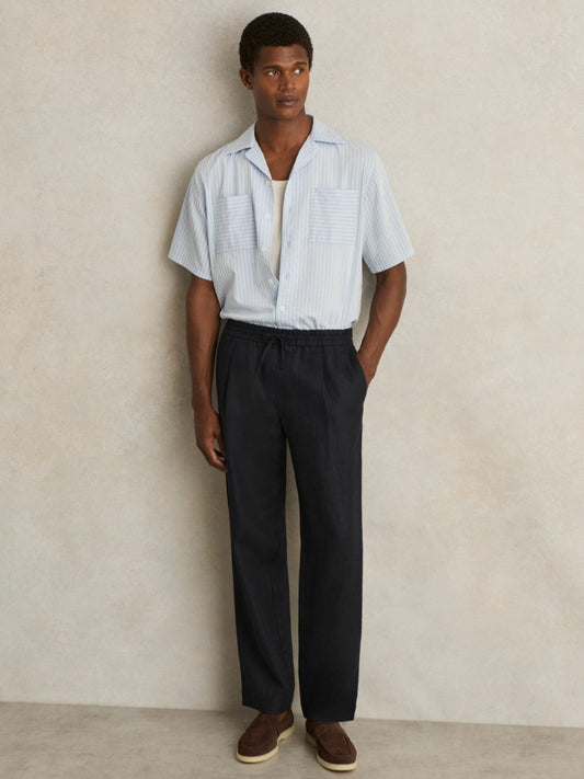 Linen Drawstring Relaxed-Fit Trousers in Navy Men | Reiss