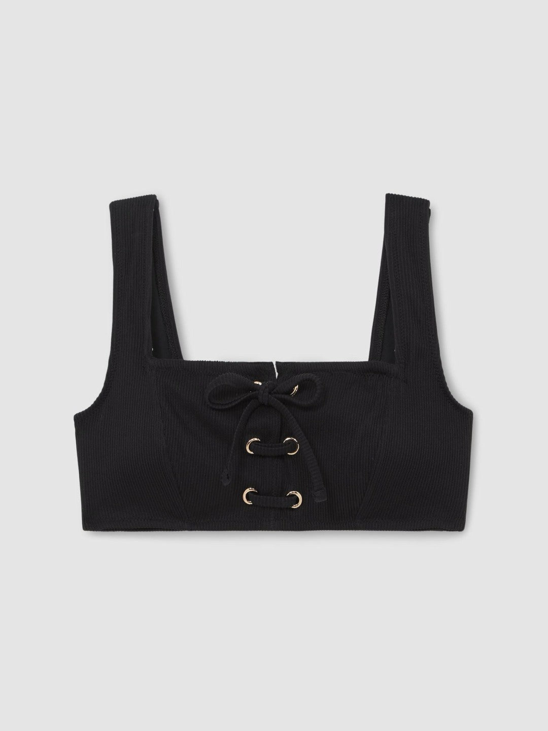 Ribbed Lace-Up Bikini Top in Black Women | Reiss