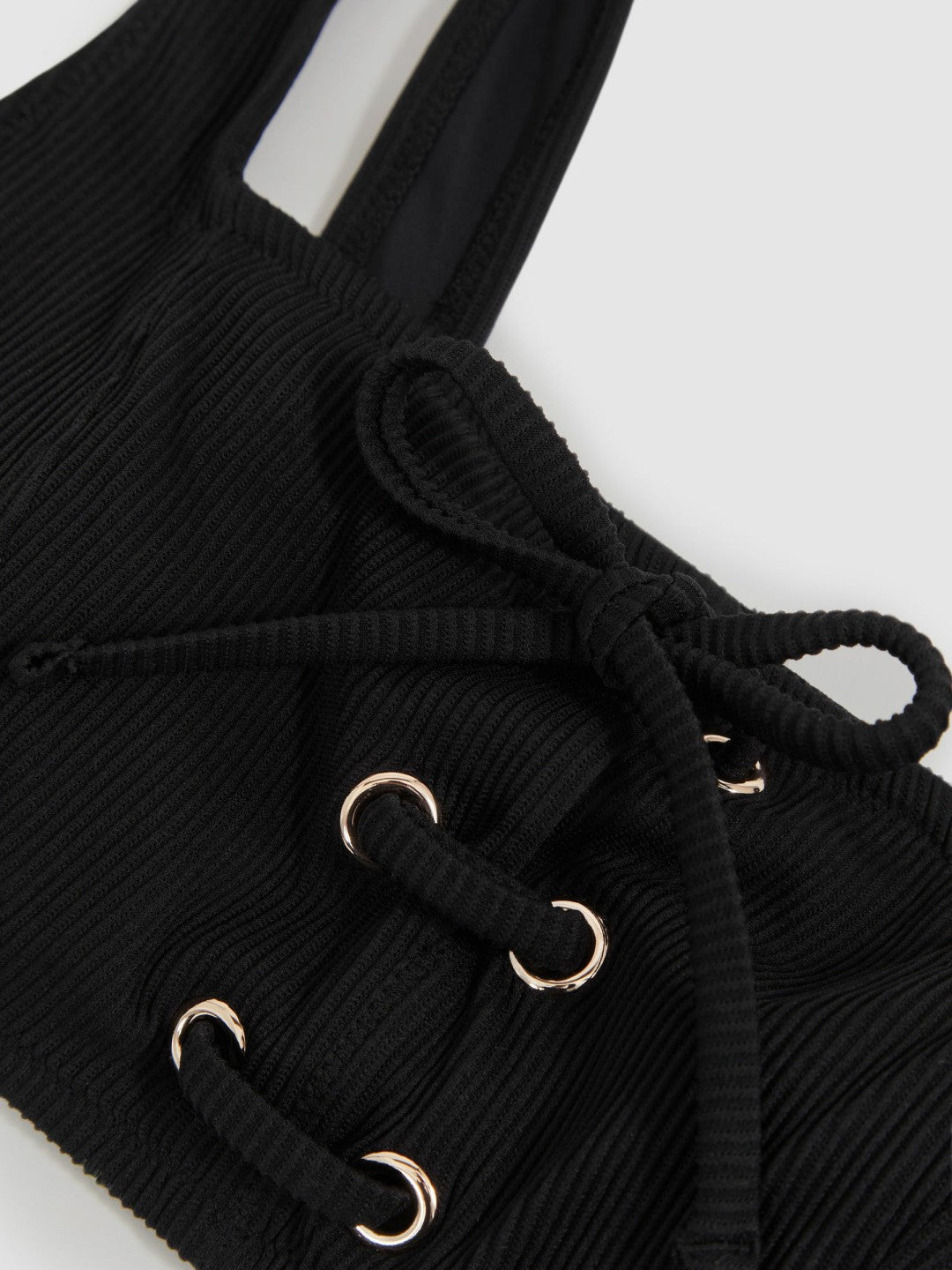 Ribbed Lace-Up Bikini Top in Black Women | Reiss