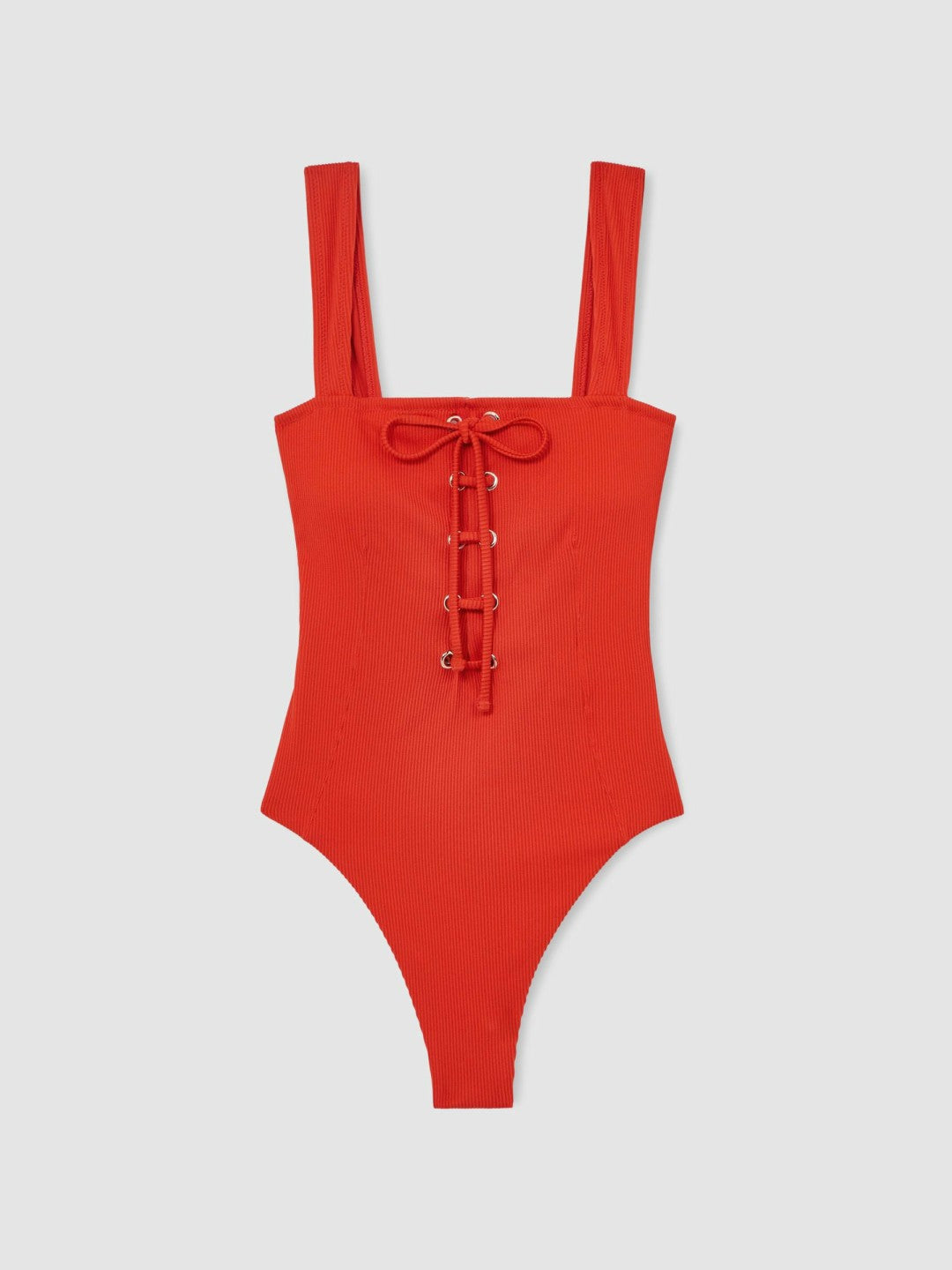 Ribbed Lace-Up Swimsuit in Orange Women | Reiss