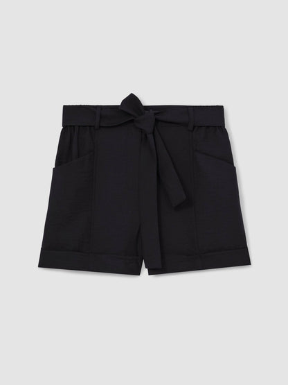 Belted Button Tab Shorts in Navy Women | Reiss