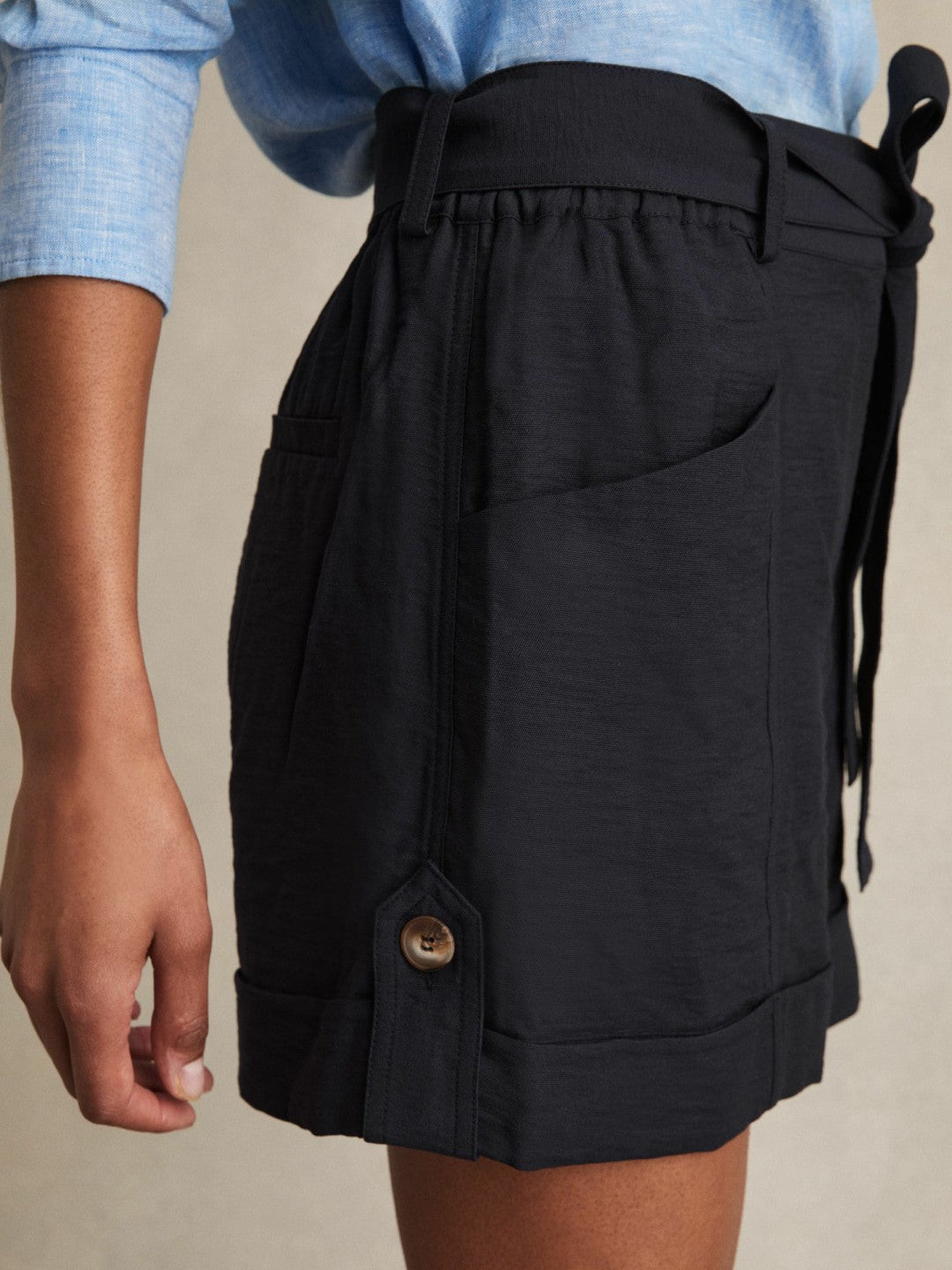 Belted Button Tab Shorts in Navy Women | Reiss