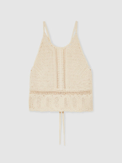 Cotton Crochet Tie-Back Cropped Top in Cream Women | Reiss