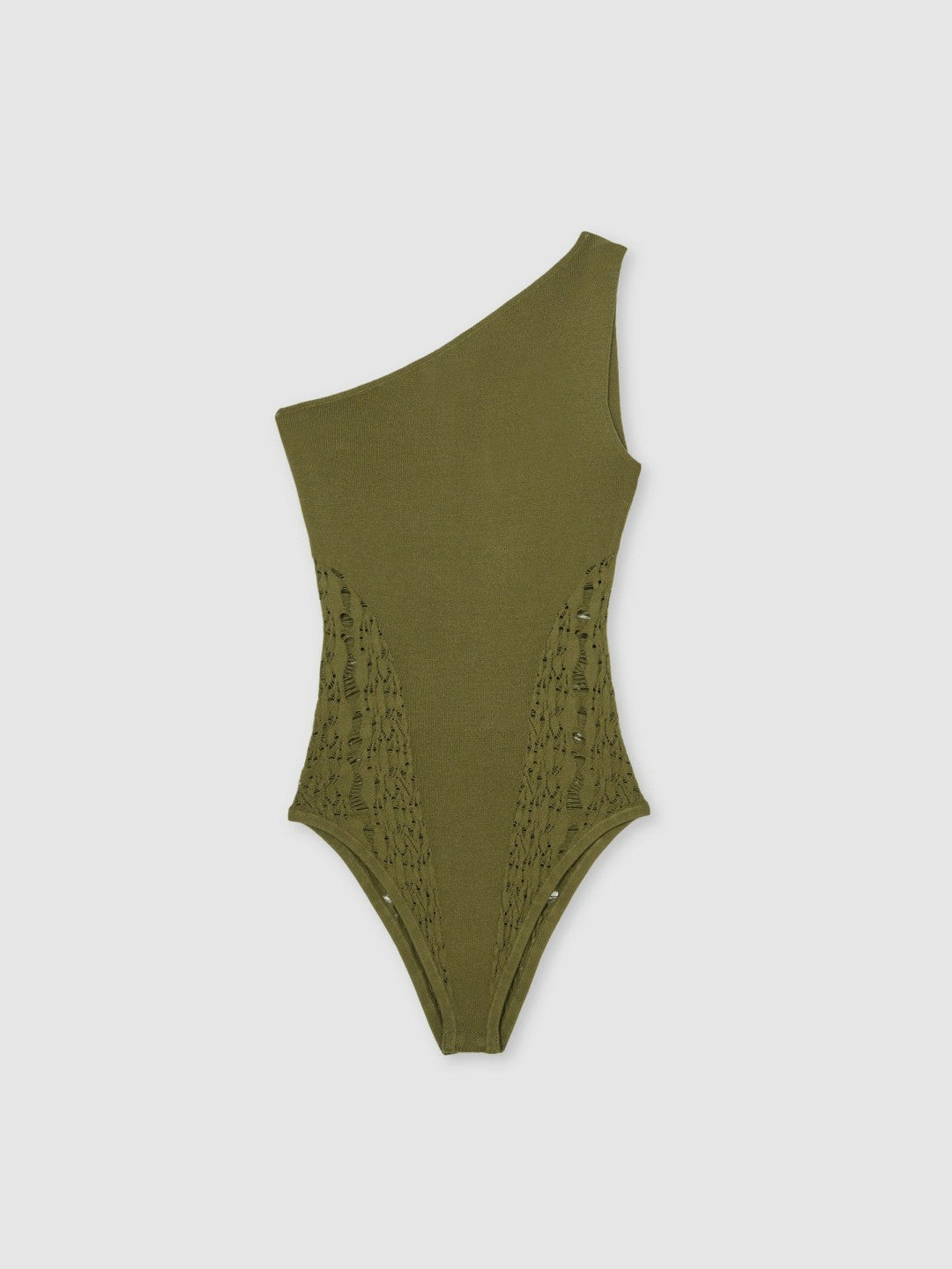 Lace-Knit Detail One-Shoulder Bodysuit in Green Women | Reiss