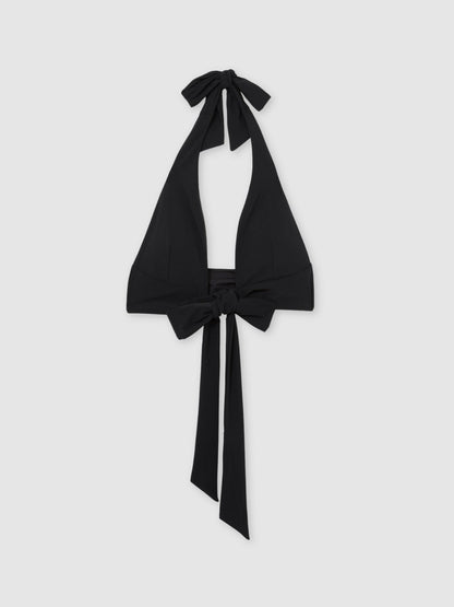 Plunge Tie Halterneck Bikini Top in Black Women | Reiss