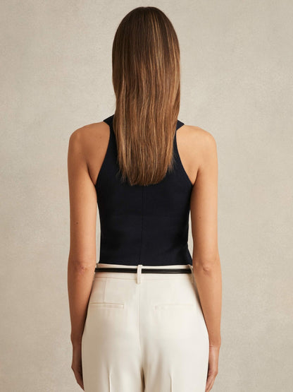 Rib Knit High Neck Vest in Navy Women | Reiss
