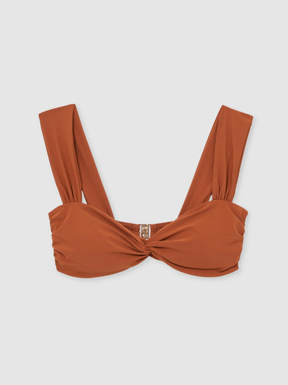 Twist Front Bikini Top in Brown Women | Reiss