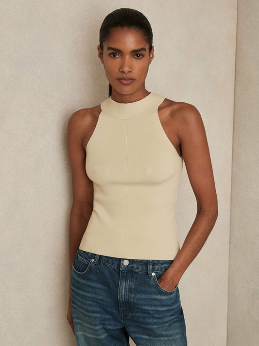 Rib Knit High Neck Vest in Ivory Women | Reiss