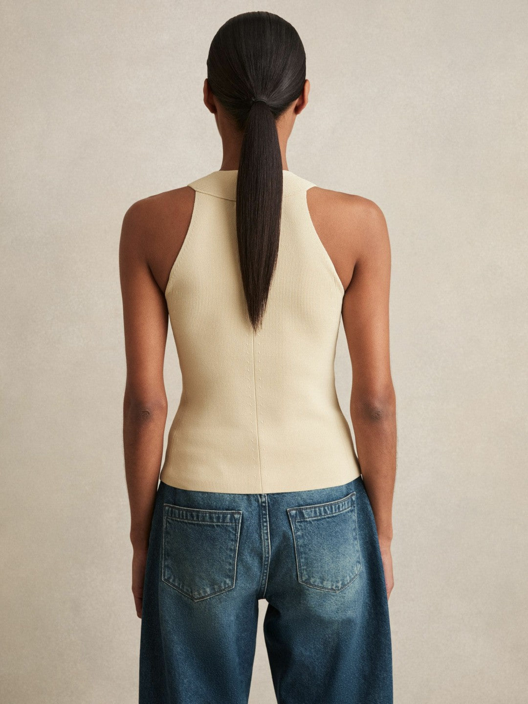Rib Knit High Neck Vest in Ivory Women | Reiss