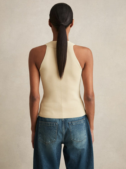 Rib Knit High Neck Vest in Ivory Women | Reiss