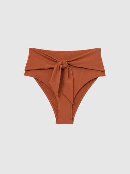 High Waist Tie Front Bikini Bottoms in Brown Women | Reiss