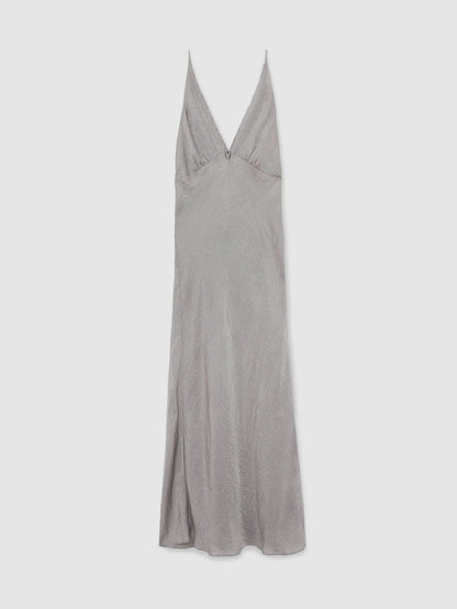 Crushed Satin Tie Back Slip Dress in Grey Women | Reiss
