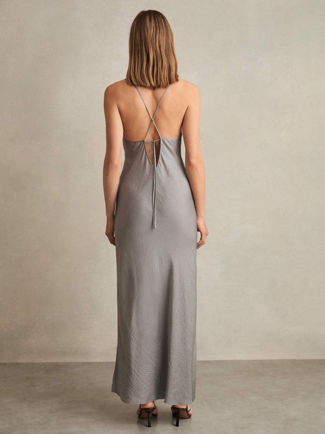 Crushed Satin Tie Back Slip Dress in Grey Women | Reiss