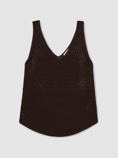 Cotton Blend Open Knit Vest in Chocolate Brown Women | Reiss