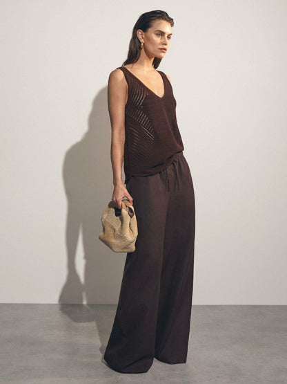 Cotton Blend Open Knit Vest in Chocolate Brown Women | Reiss