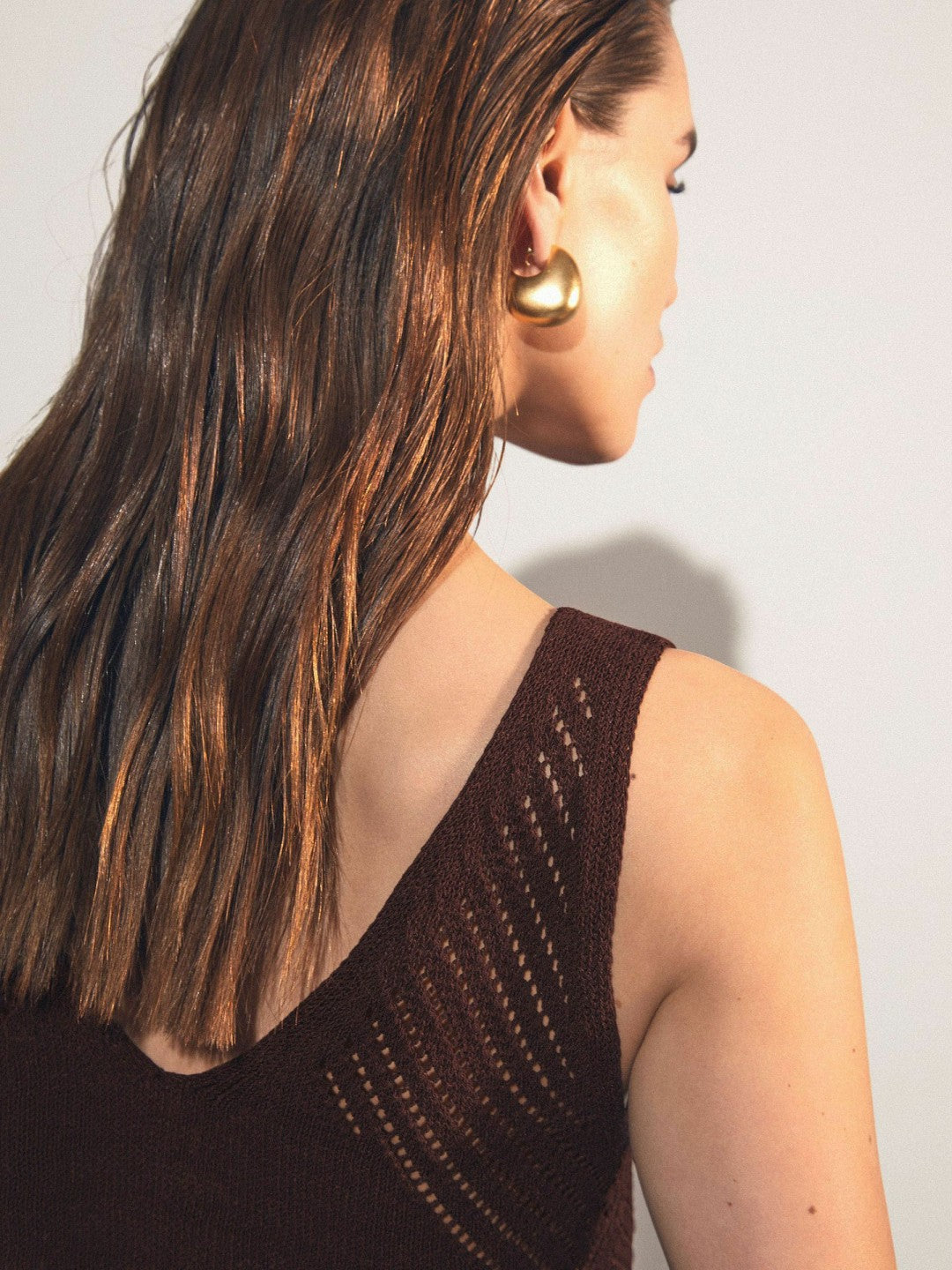 Cotton Blend Open Knit Vest in Chocolate Brown Women | Reiss