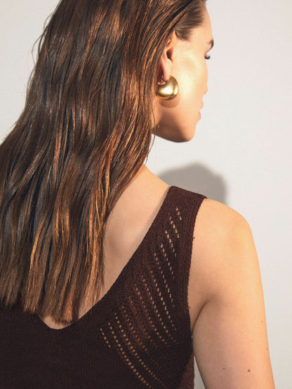 Cotton Blend Open Knit Vest in Chocolate Brown Women | Reiss