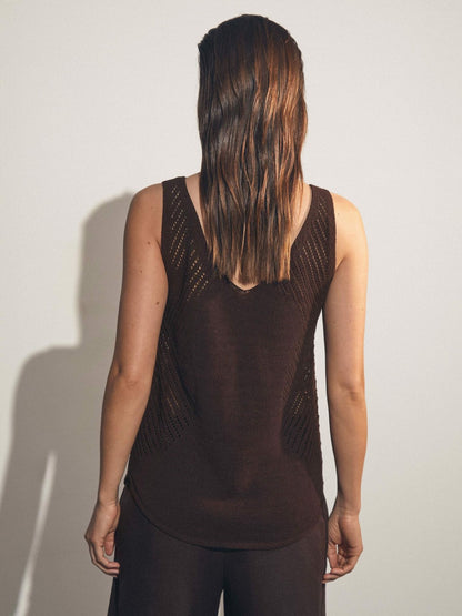 Cotton Blend Open Knit Vest in Chocolate Brown Women | Reiss