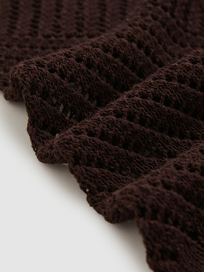 Cotton Blend Open Knit Vest in Chocolate Brown Women | Reiss