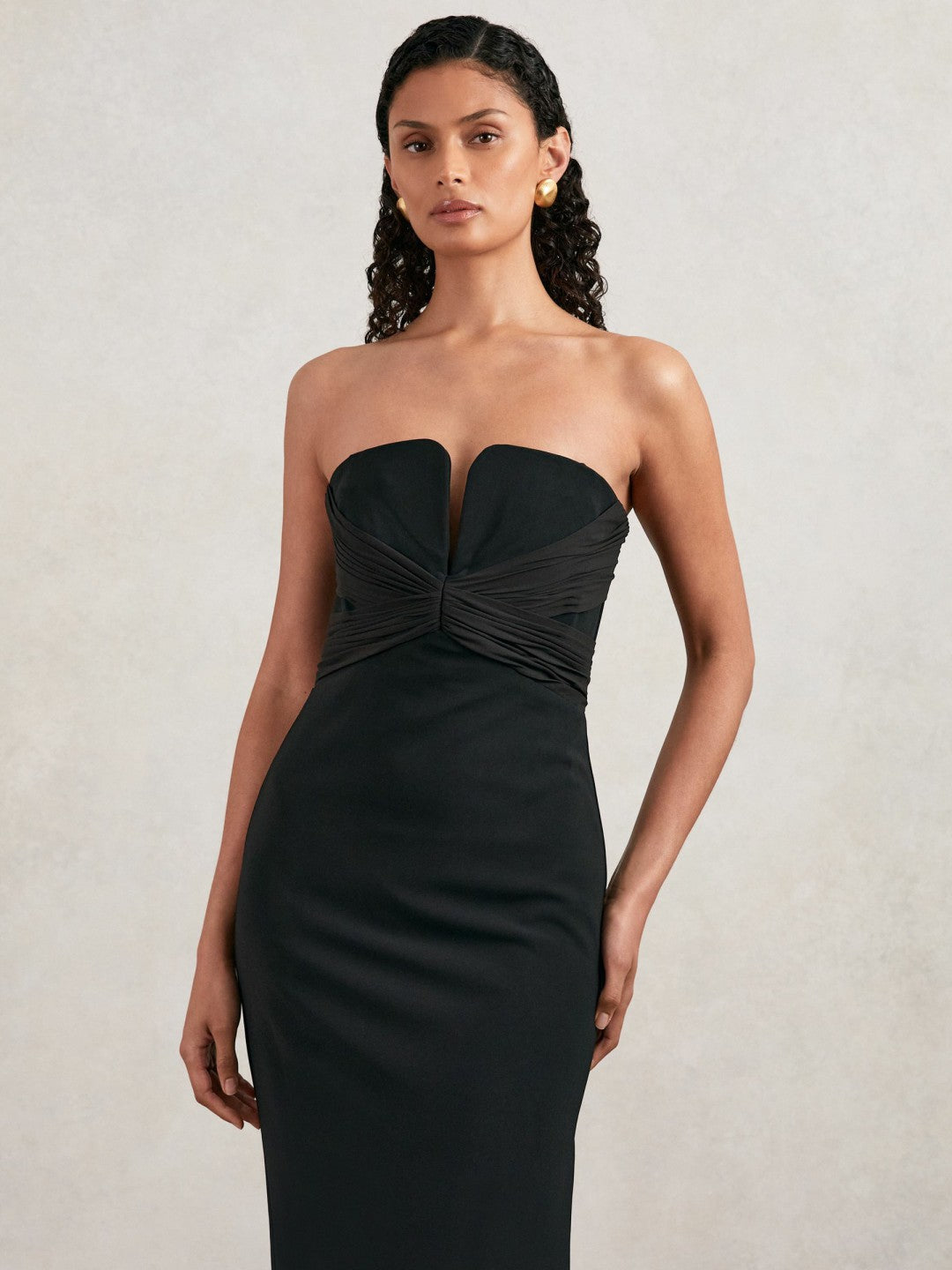 Halston Strapless Crepe Midi Dress in Black Women | Reiss