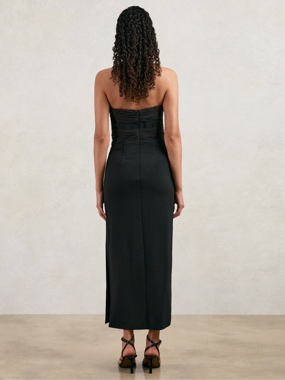 Halston Strapless Crepe Midi Dress in Black Women | Reiss